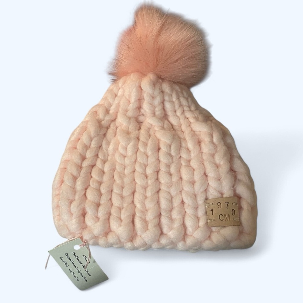 Chunky Knit Pink Beanie with Pom Pom